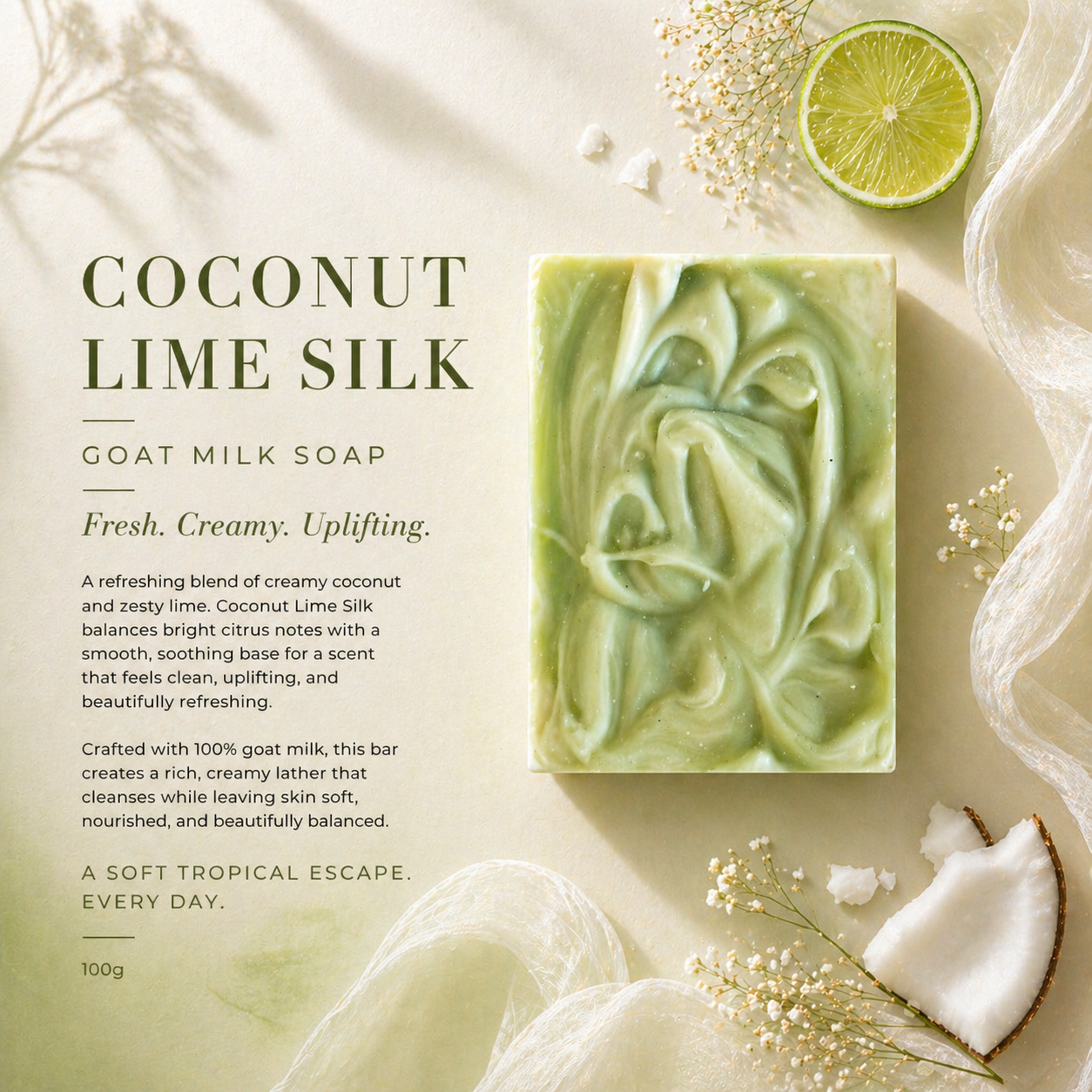 Coconut and Lime Silk 100g Goat Milk Soap