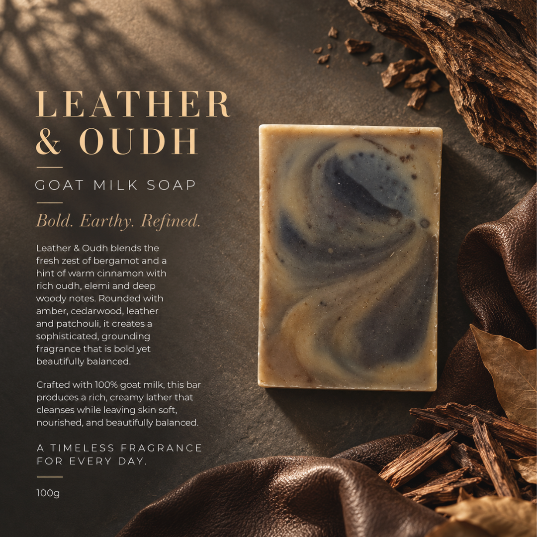 Leather & Oudh – Scented Goat Milk Soap (100g)