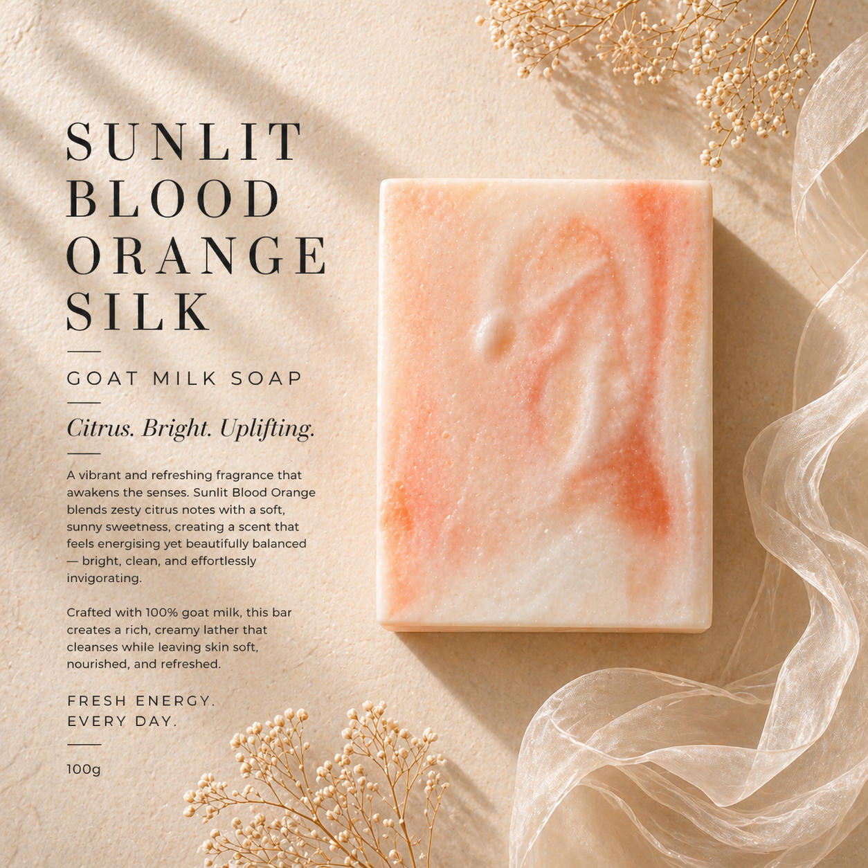 Sunlit Blood Orange Silk 100g Goat Milk Soap